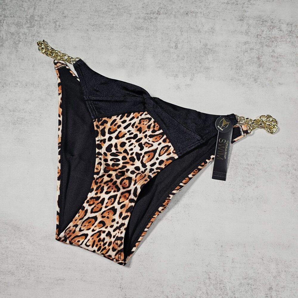 Victoria's Secret Archives Swim Bikini Bottom with Chains, Animal Print, Size M